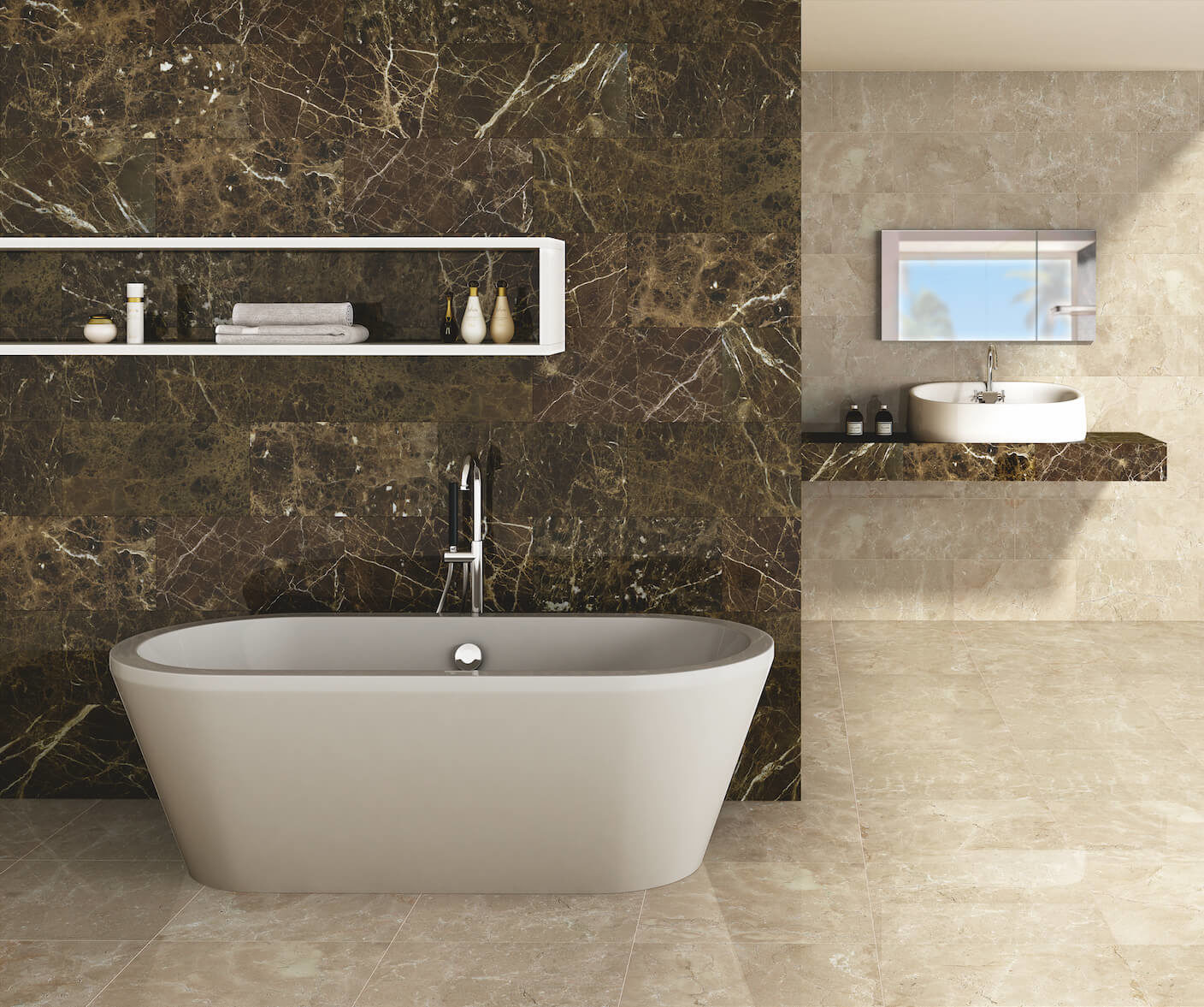 Crema Marfil and Dark Emperador bathroom