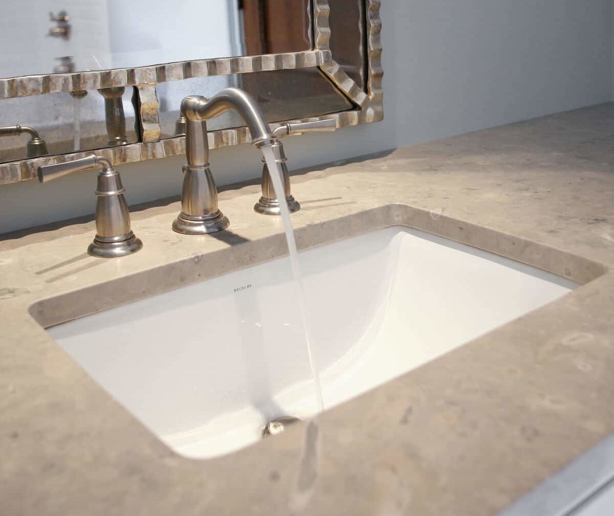gray limestone bathroom countertop