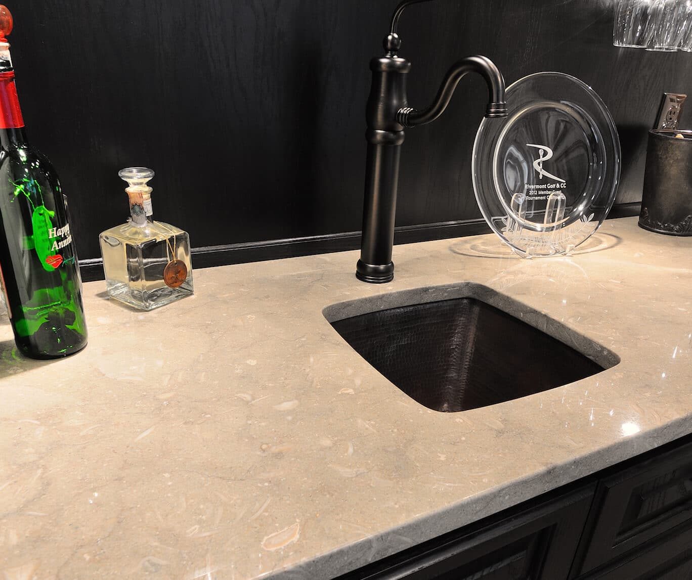 grey limestone countertop bar