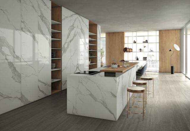 Infinity Cucina porcelain countertops Classic Statuario