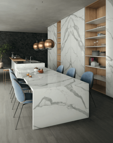 Infinity Cucina porcelain countertops Classic Statuario